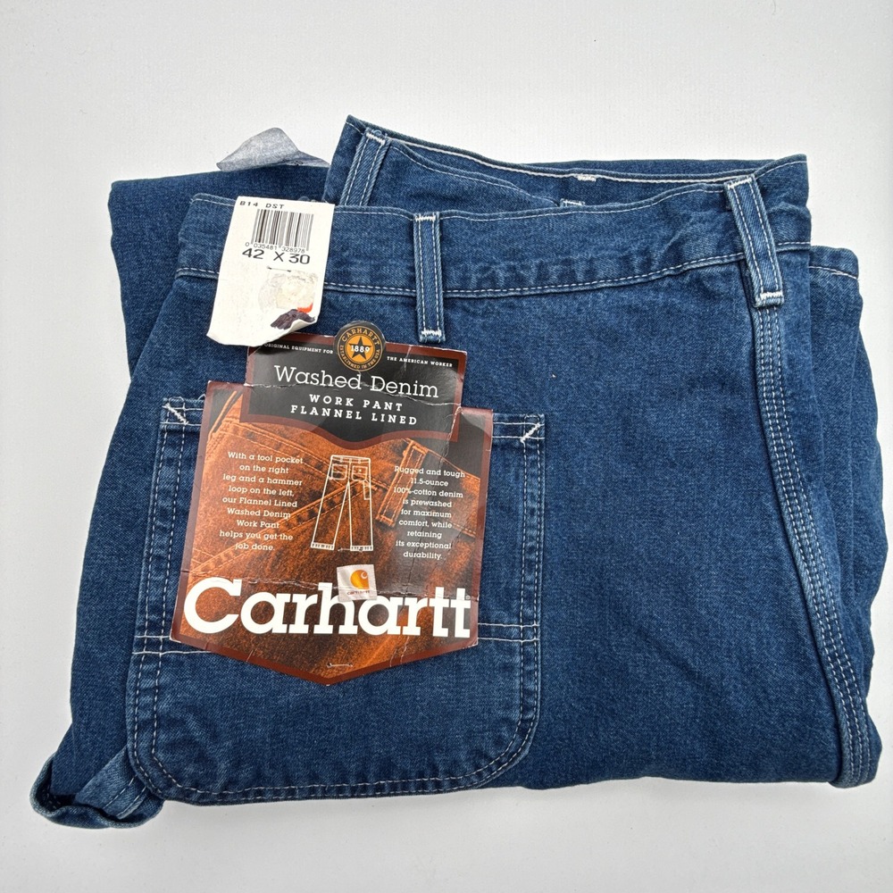 Carhartt‎ Flannel Lined Work Dungaree Denim Jeans B14 DST Mens 42X30 NWT NOS